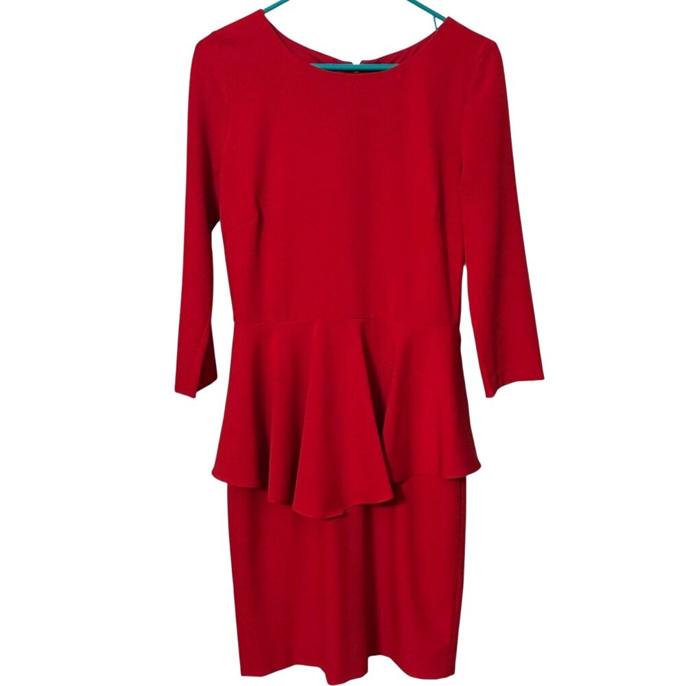 Belle Badgley Mischka Red Peplum Sheath Dress Size 4 Cocktail Wedding Guest